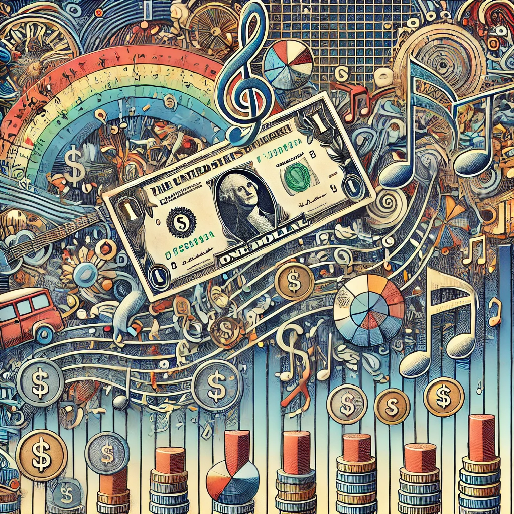 dollar bill and coins as part of a symphony