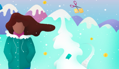 Cartoon avalanche with money in the snow