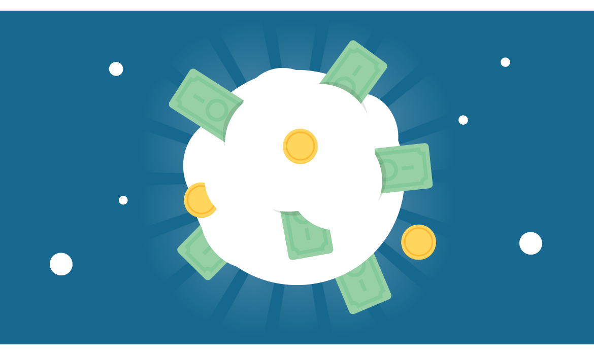Snowball with bills and coins