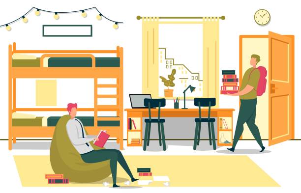 Cartoon of students in a dorm room