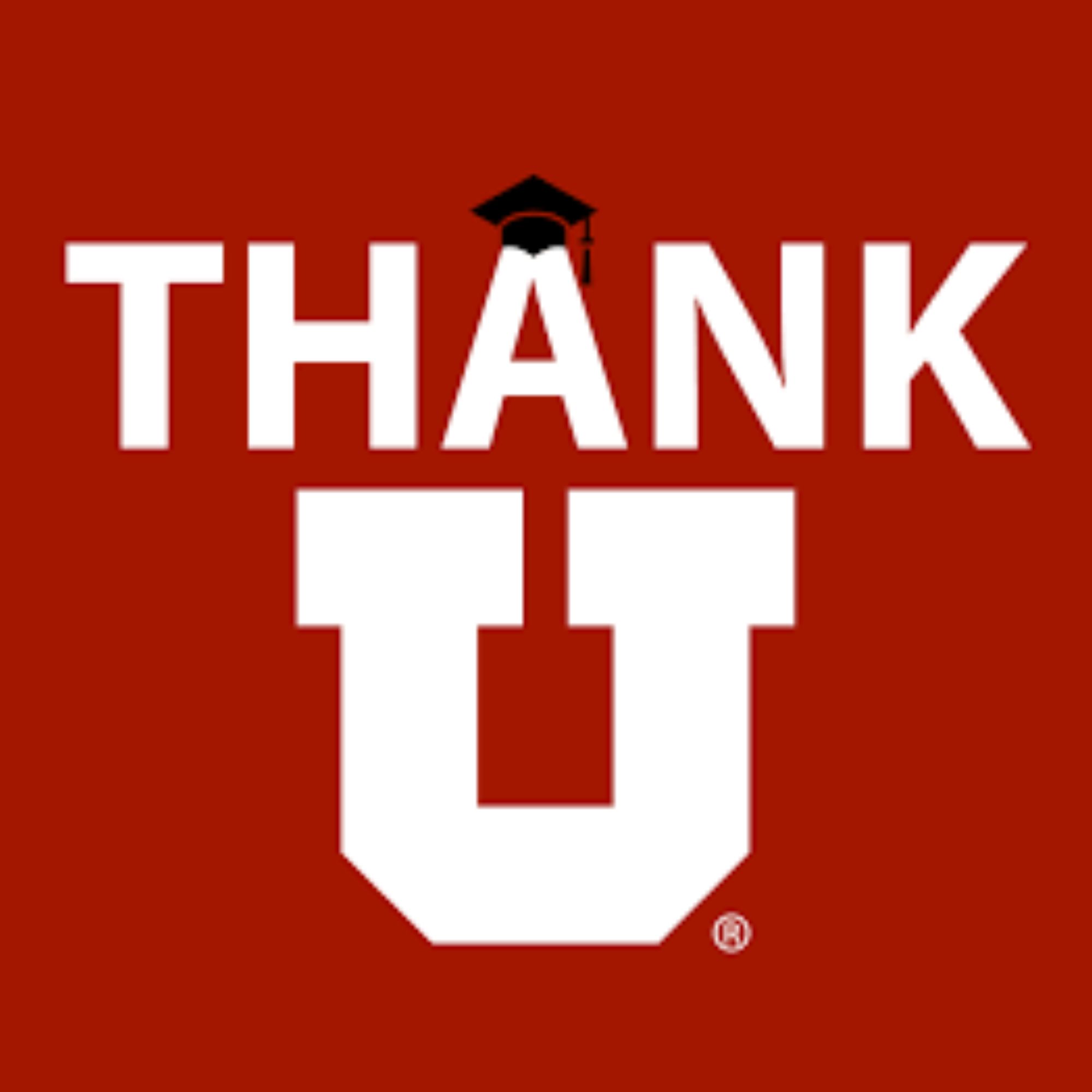 block u with the word "thanks" on red background