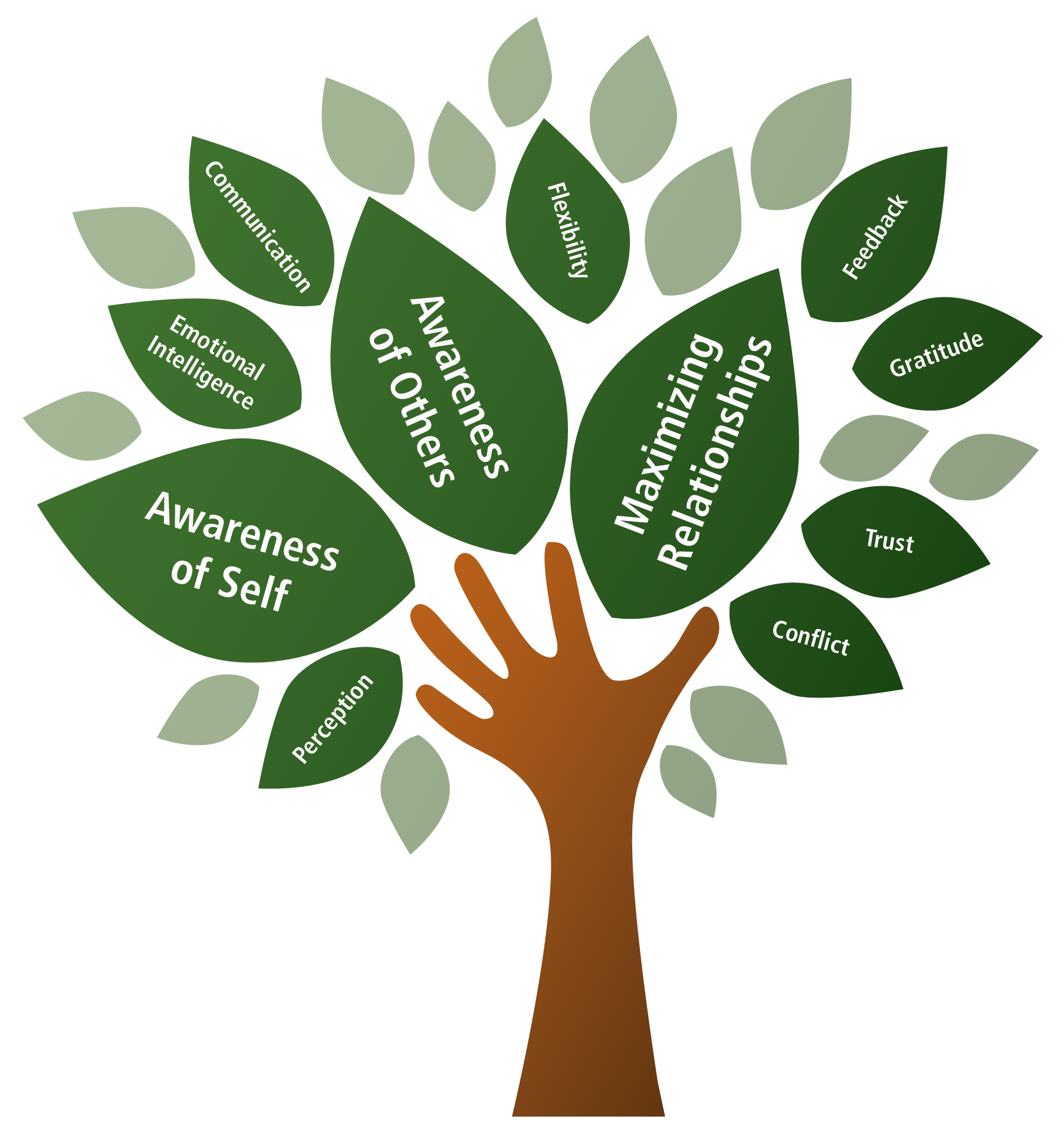 tree graphic with different words conveying values