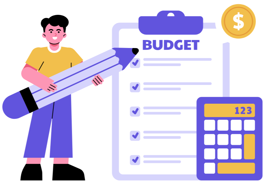 A person with a clipboard, checking off budget to-do's.